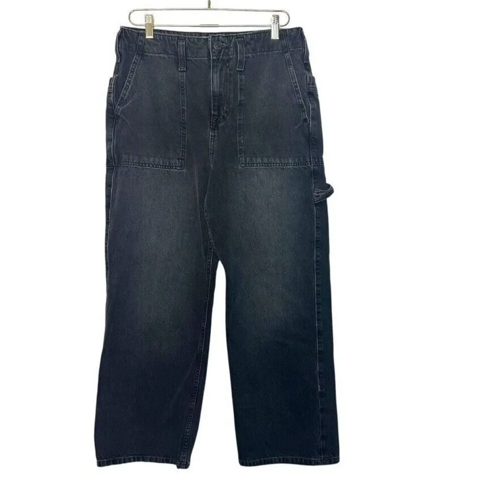 Free People We The Free Major Leagues Cargo Jeans Women 30 Vtg. Black Boho Denim